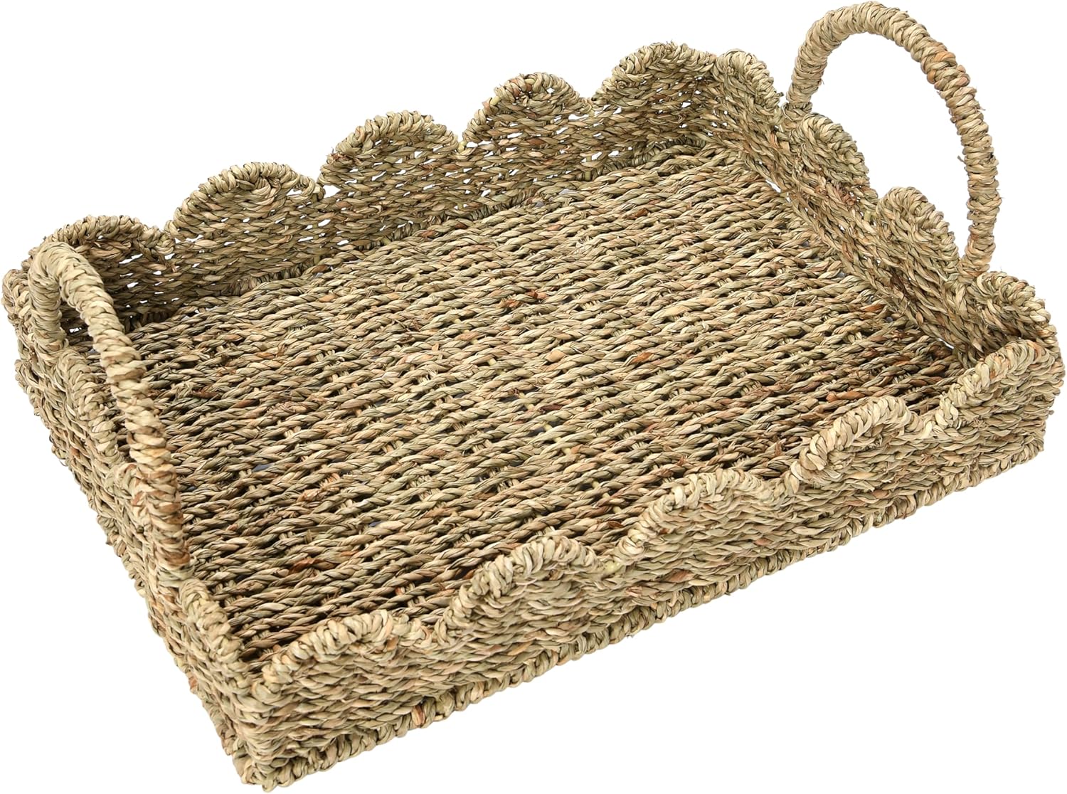 Household Essentials Handwoven Tray with Handles and Scalloped Edge