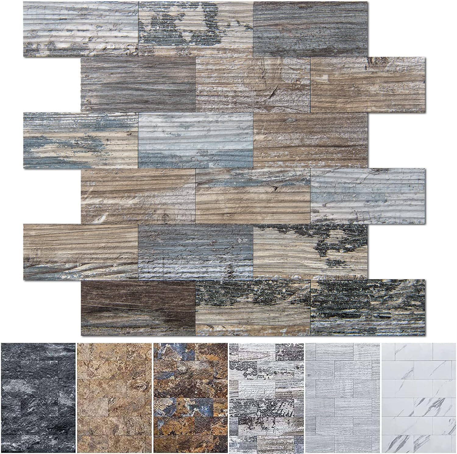 Art3d 10-Sheet Peel and Stick Backsplash Tiles in Spruce Grey Rustic