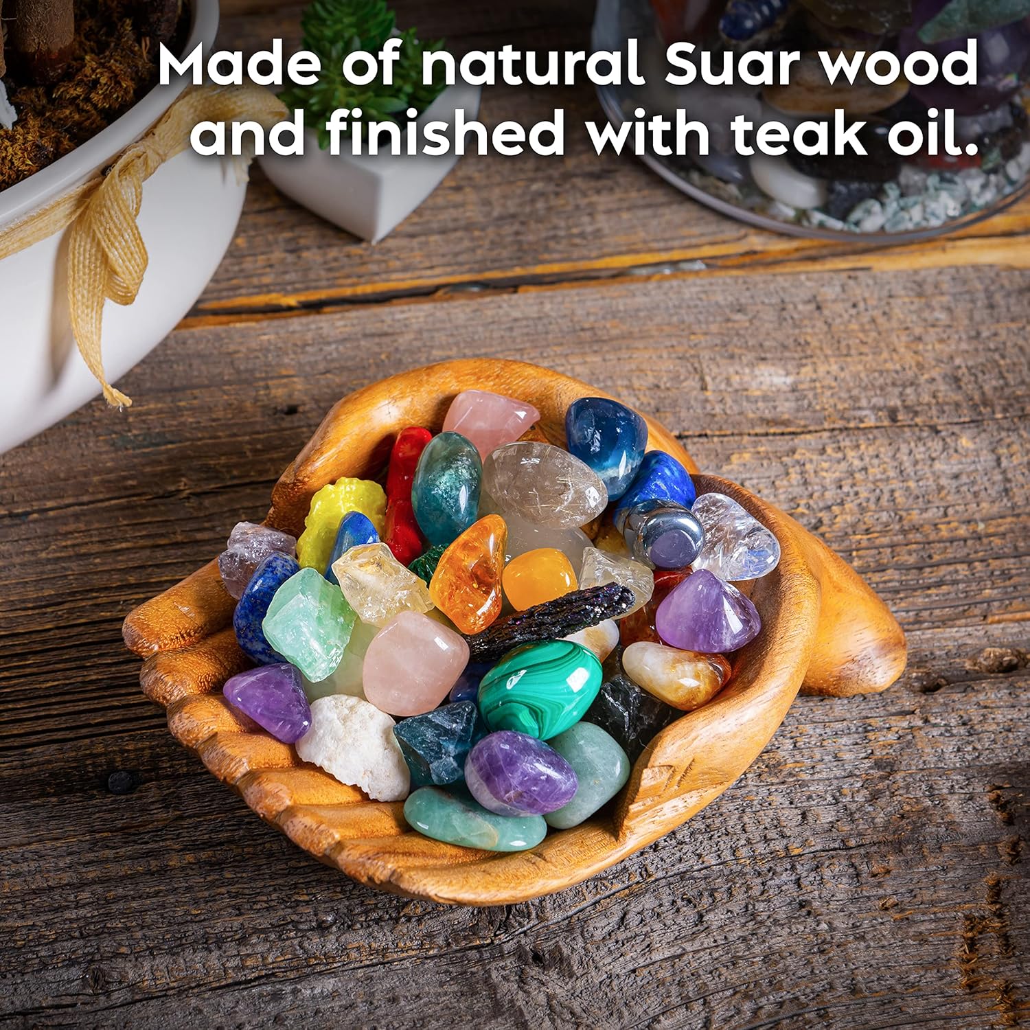 Curawood Carved Hands Crystal Display Bowl