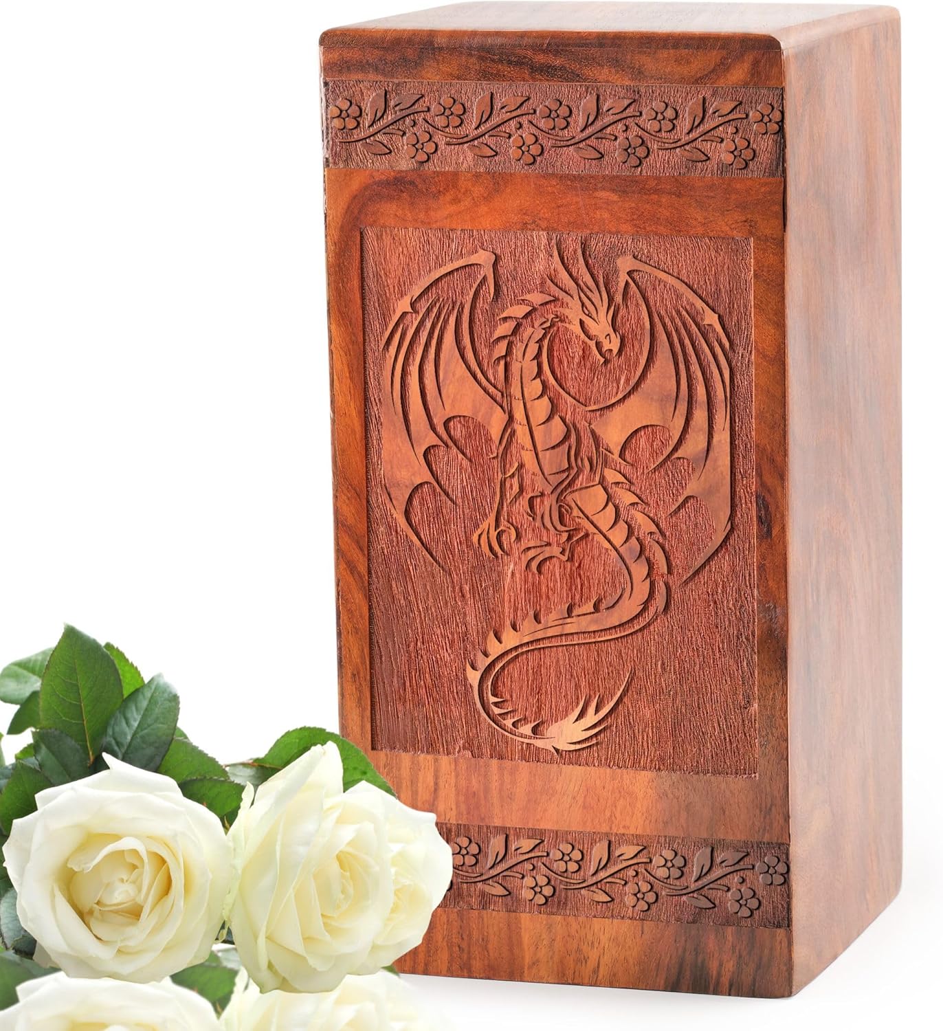 Dragon Wood Urn for Human Ashes - 1125 Inch Cremation Urn