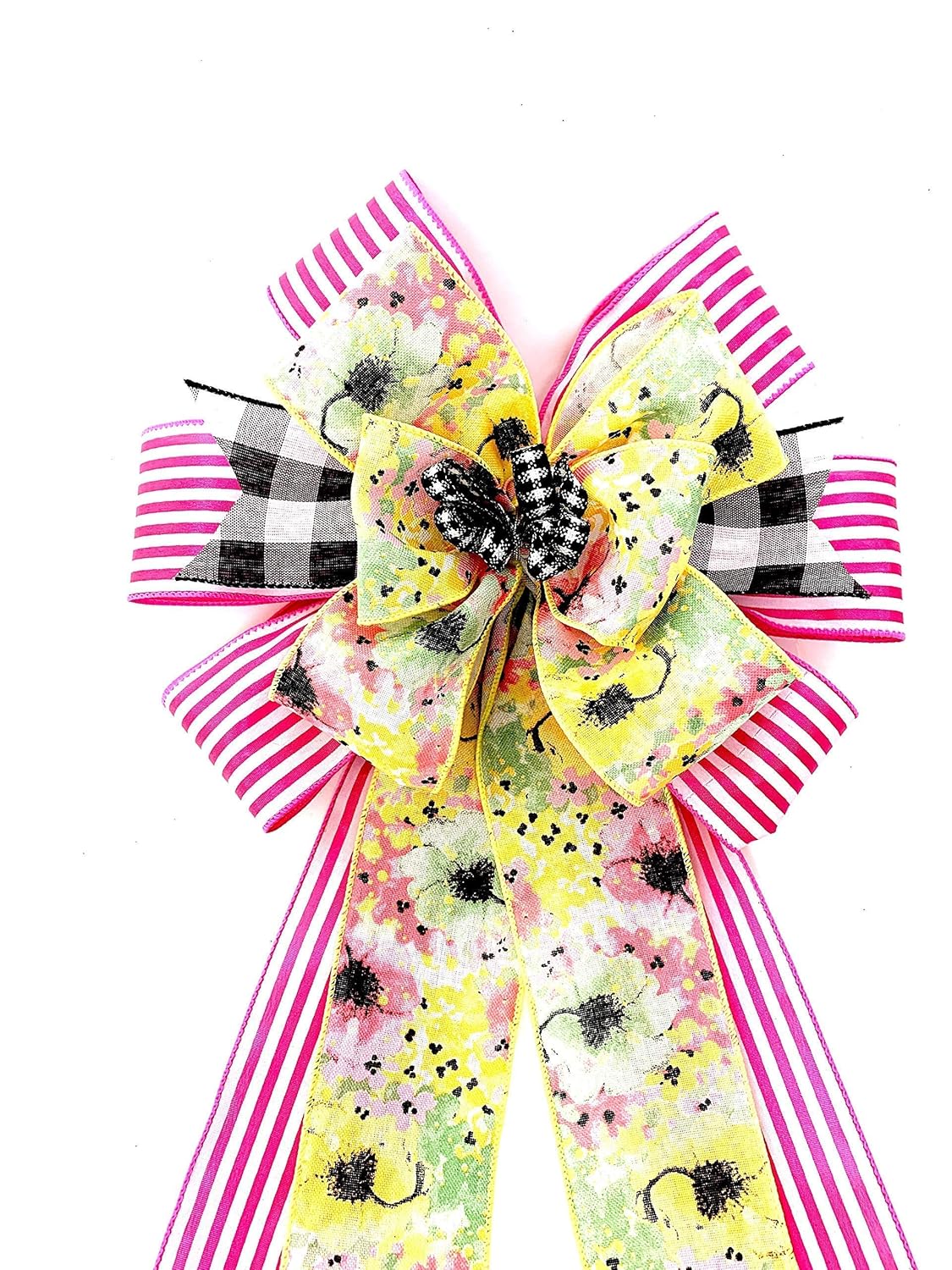 Pink White Spring Easter Wreath Bow Decor