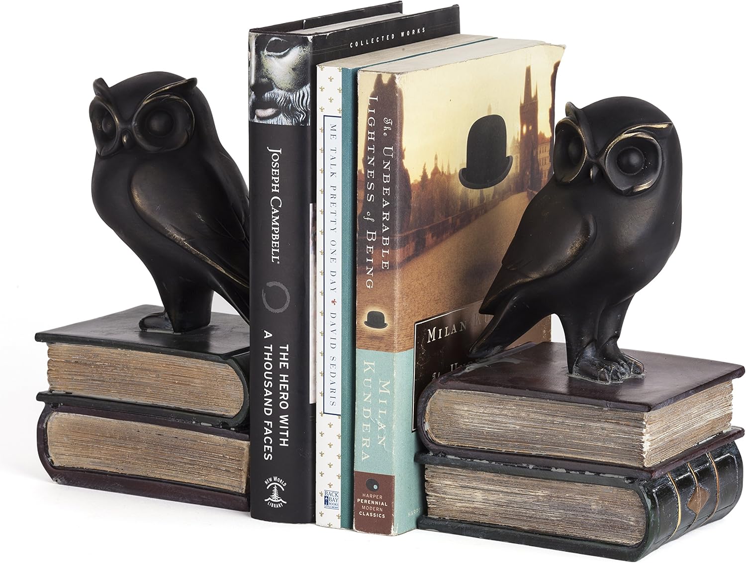 Danya B Owl Bookends Decorative Rustic Bookshelf Decor - Owls Bookend Set for Heavy Books - Bronze Finish