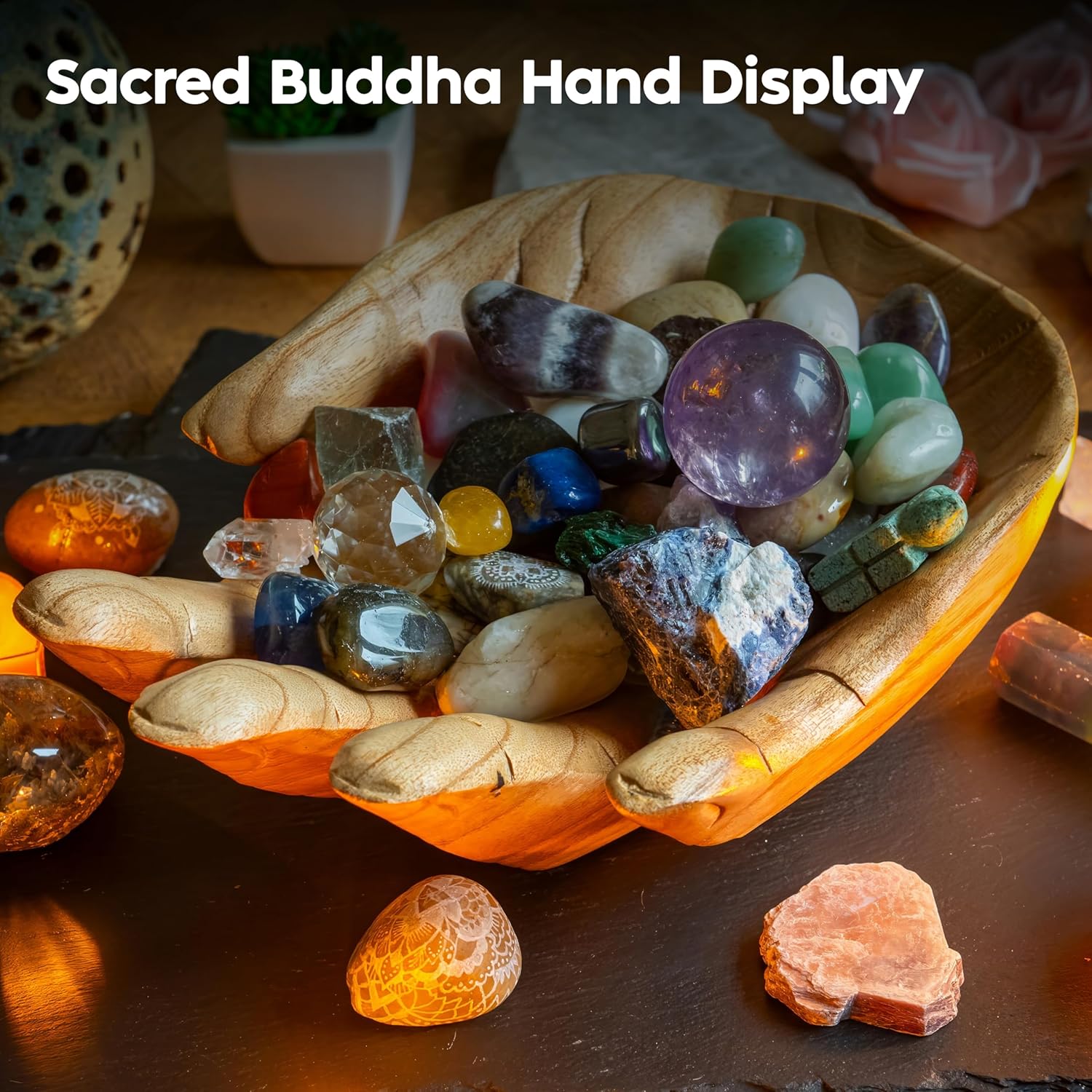 Curawood Buddha Hand Crystal Display Bowl