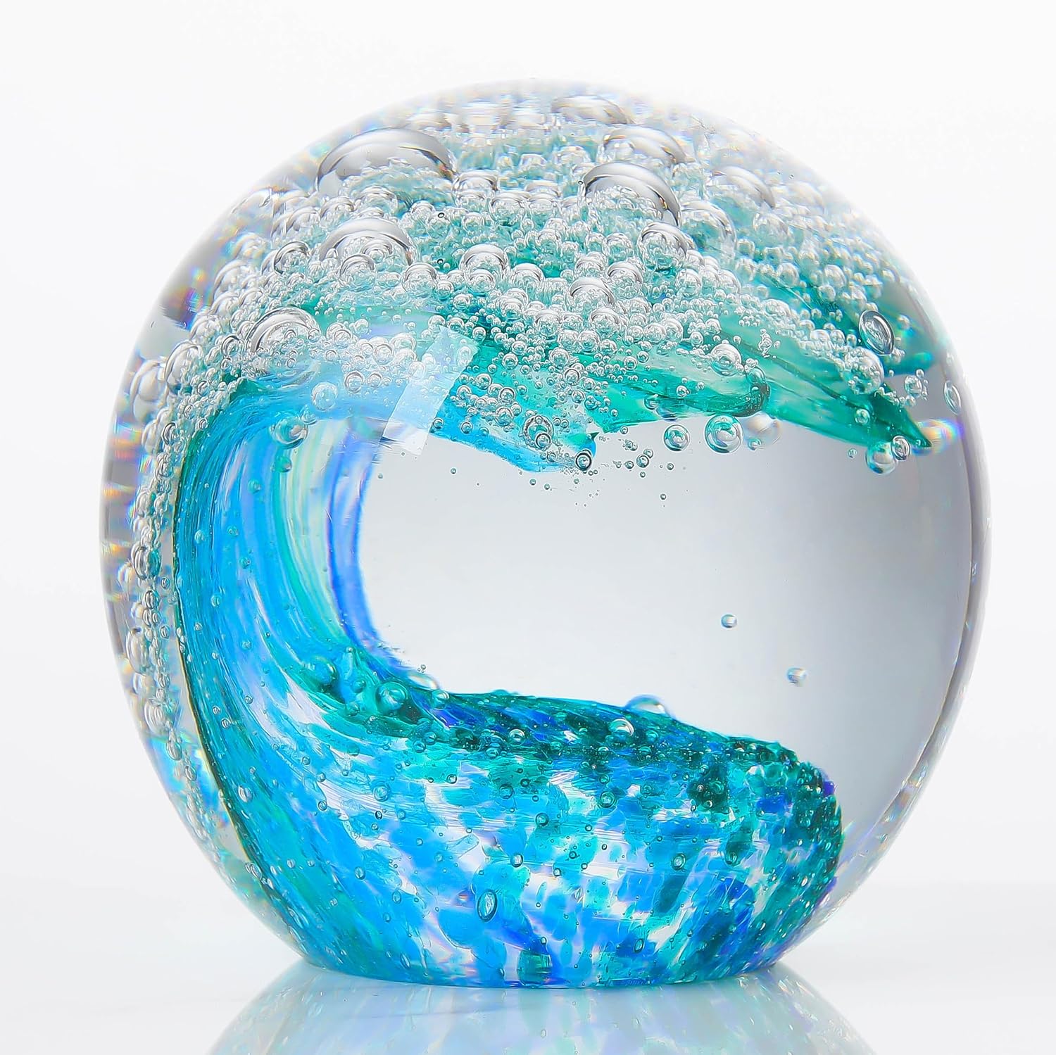 Qianwei Hand Blown Ocean Waves Crystal Ball - Decorative Glass Figurine