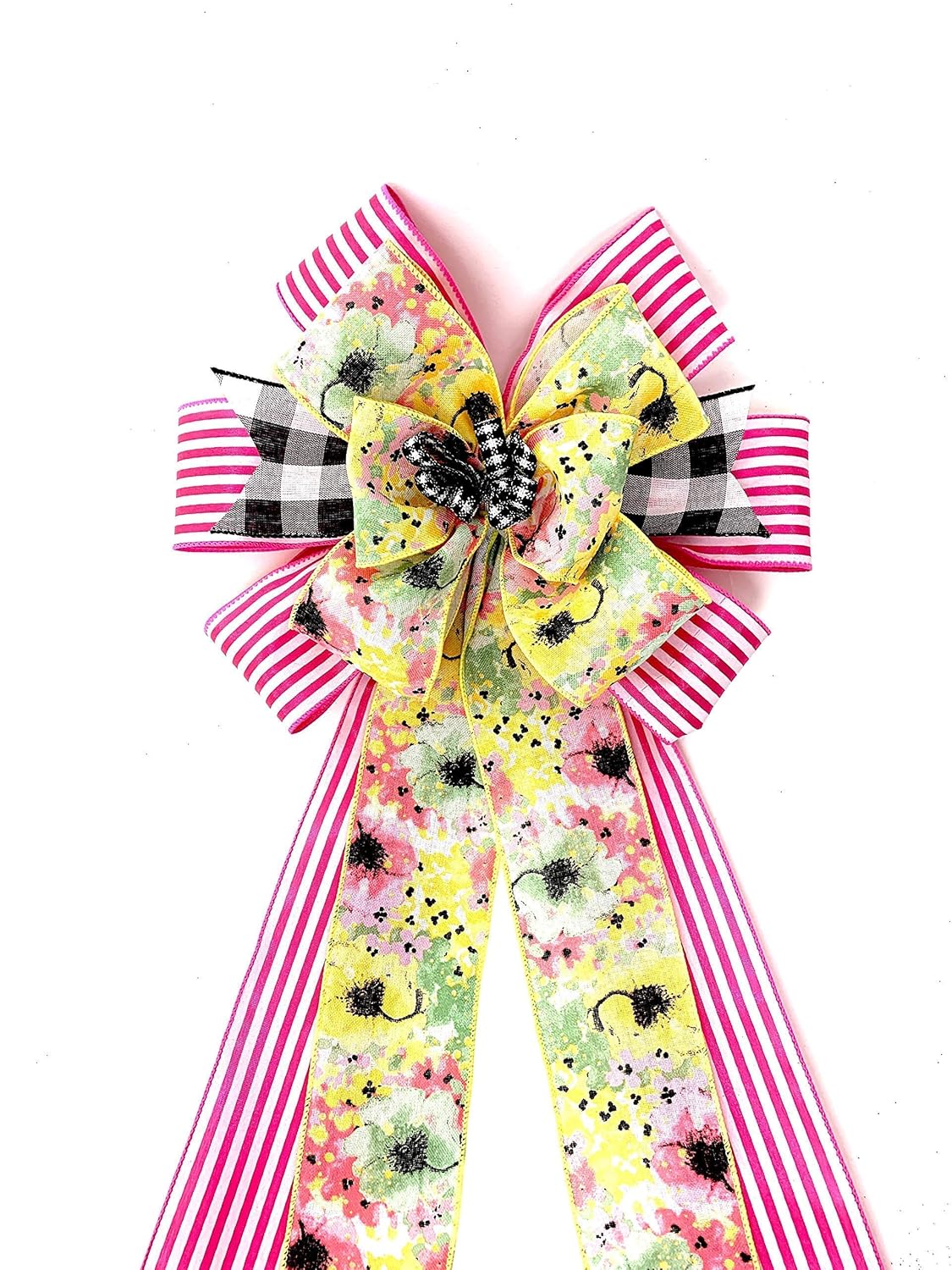 Pink White Spring Easter Wreath Bow Decor