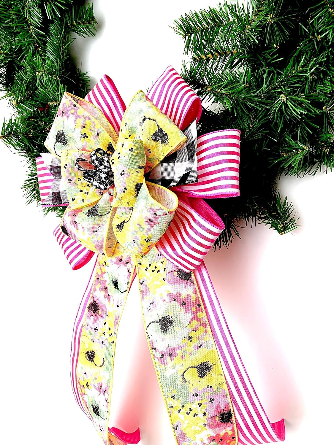 Pink White Spring Easter Wreath Bow Decor