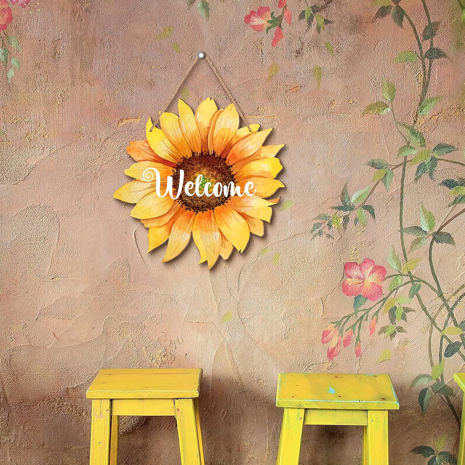 Jetec Sunflower Welcome Door Hanger 12 Inches Wood Sign