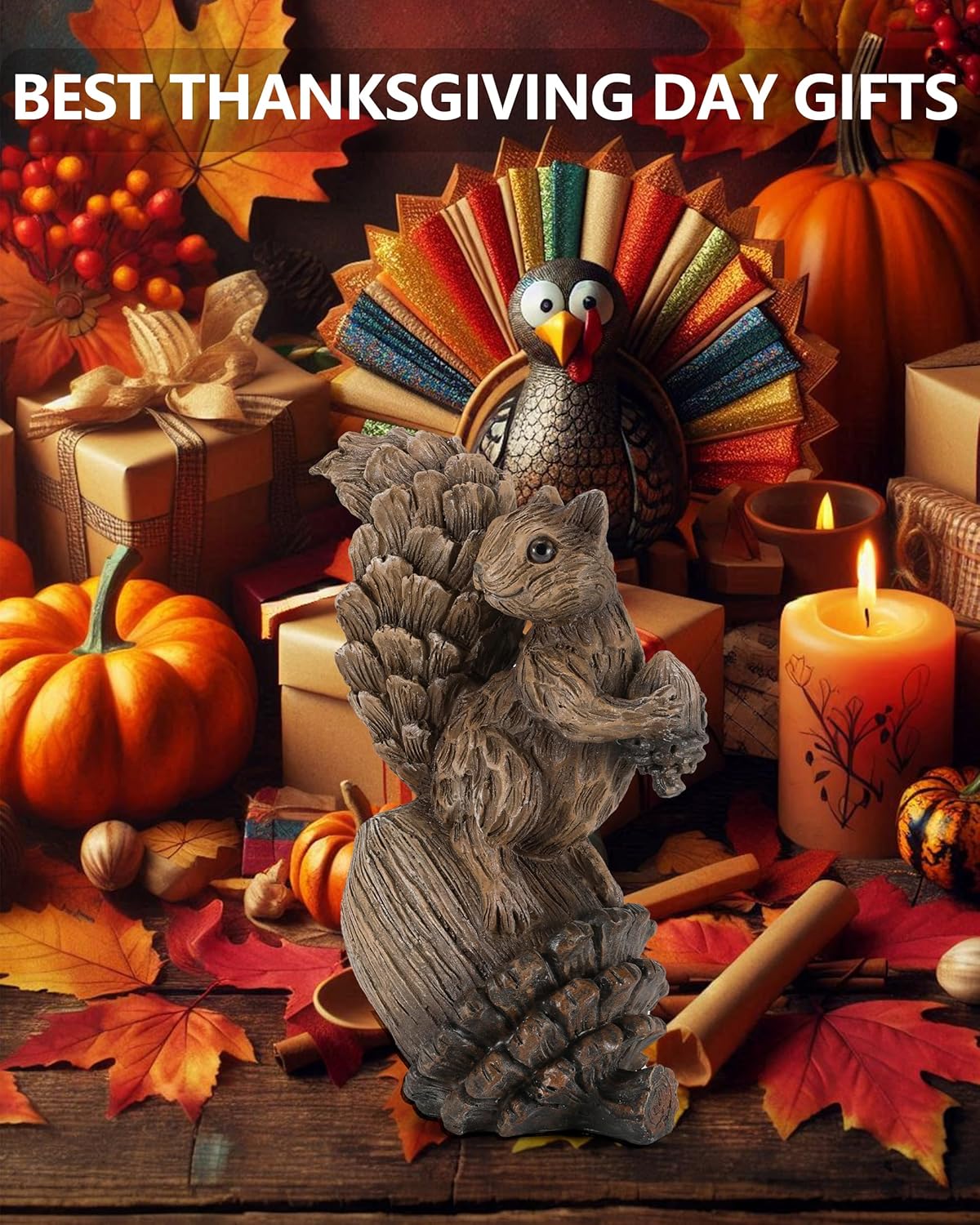 Handcrafted Resin Squirrel Figurine on Pinecone - 8 Inch Decor