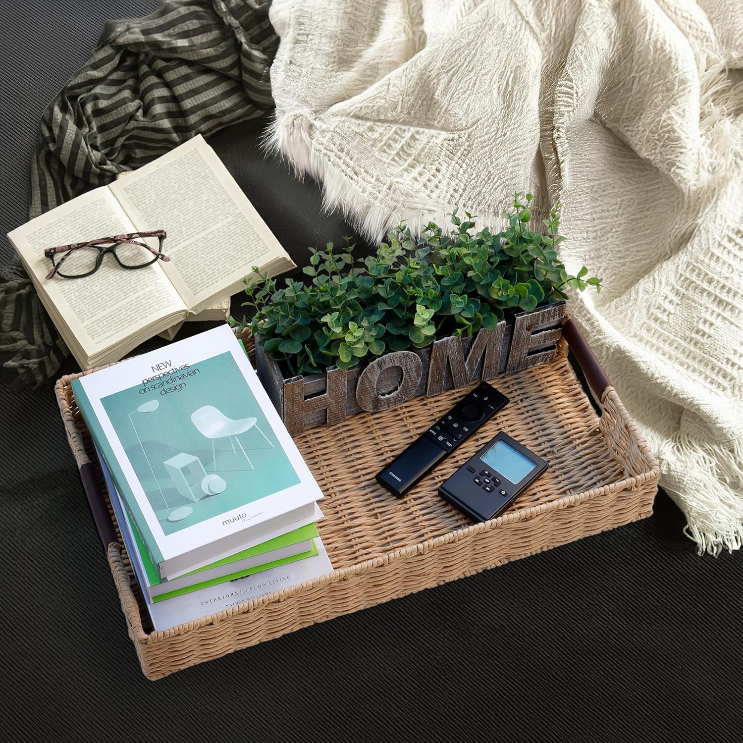 Summit Living Handwoven Rattan Tray 20x12 Decorative Accessory