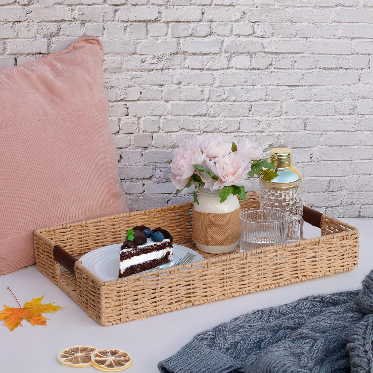 Summit Living Handwoven Rattan Tray 20x12 Decorative Accessory