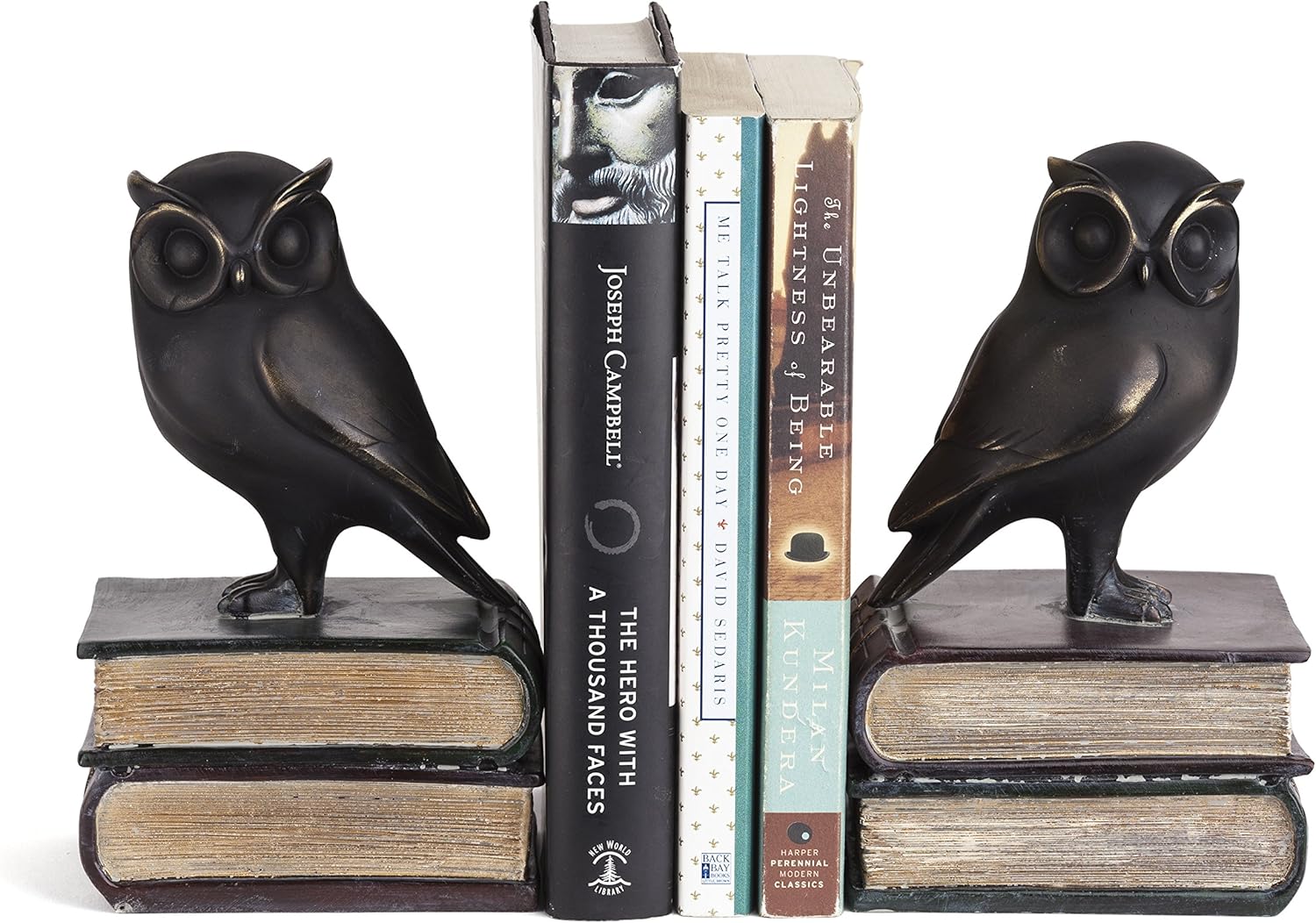 Danya B Owl Bookends Decorative Rustic Bookshelf Decor - Owls Bookend Set for Heavy Books - Bronze Finish