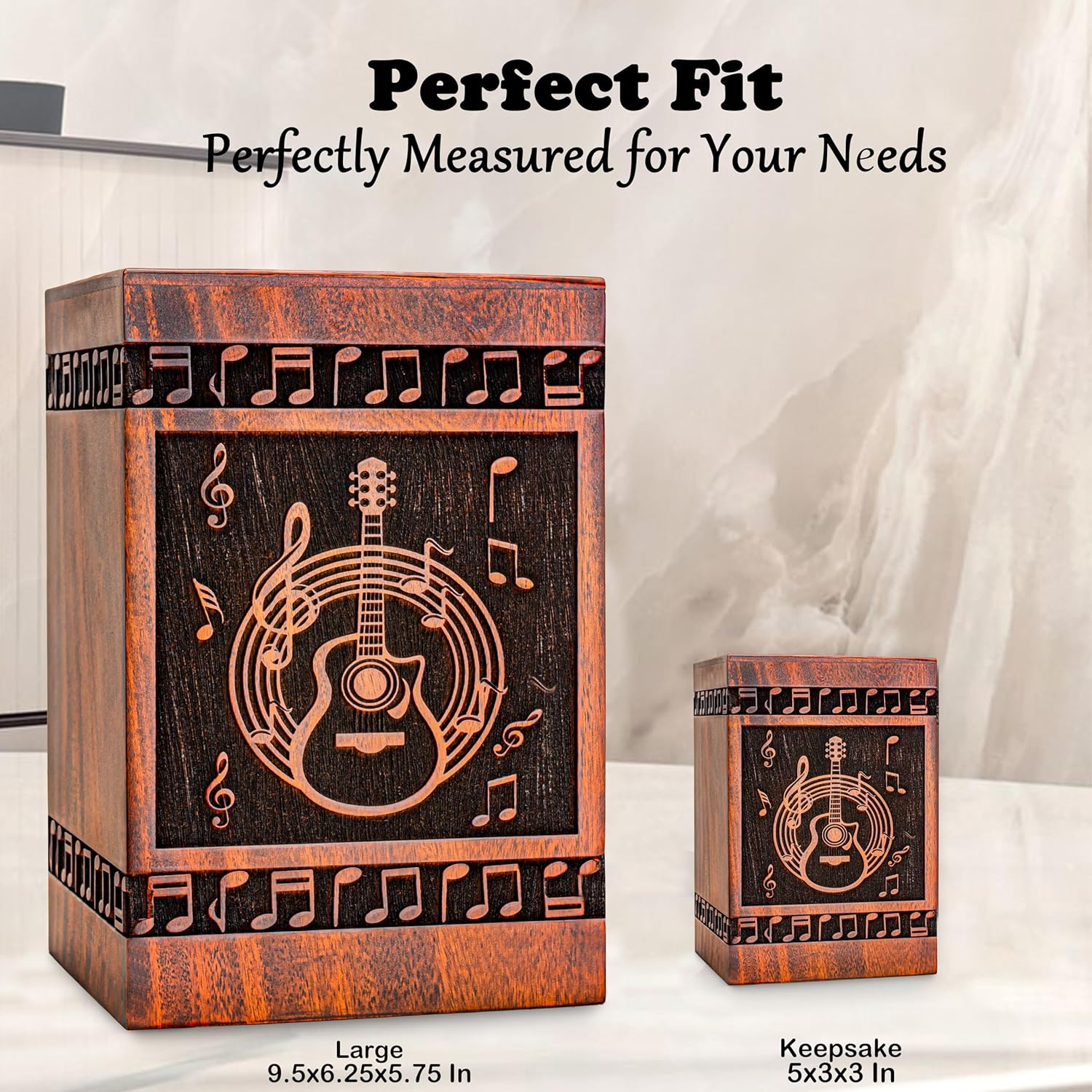 Wooden Guitar Ash Urn - Cremation Keepsake Box Teak Material Elegant Design