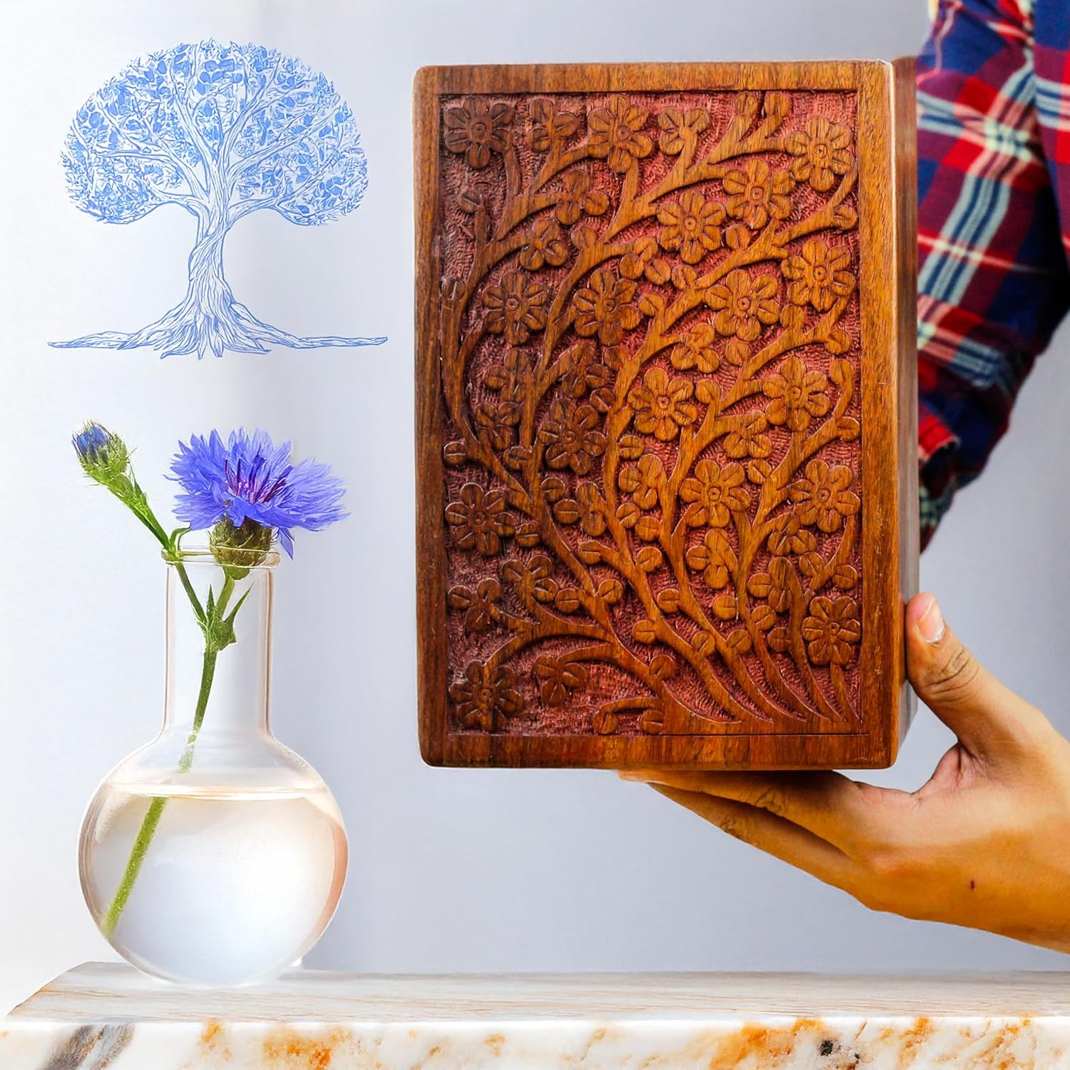 Premium Rosewood Decorative Hand Carved Wooden Urn X-Large 235 x 185 x 13cm