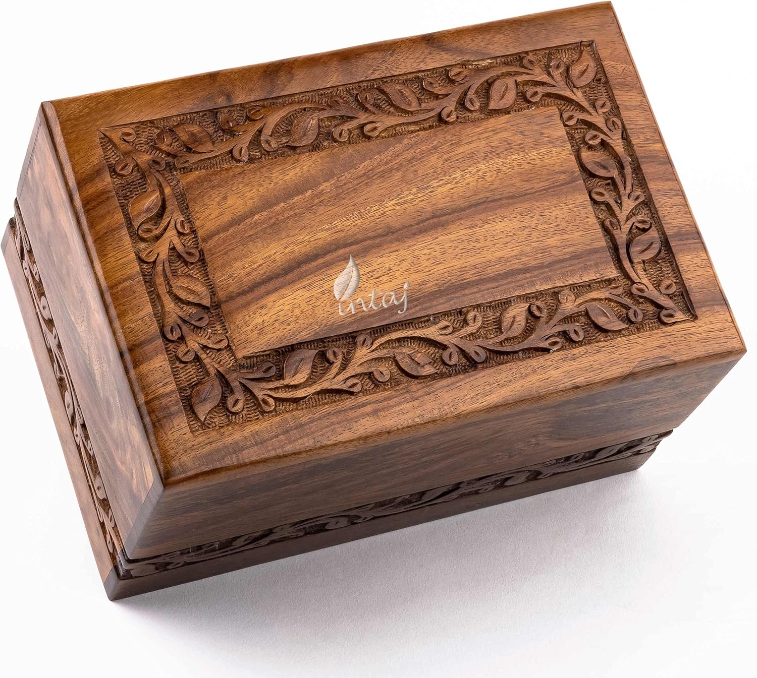 INTAJ Handcarved Rosewood Small Urn for Human Ashes