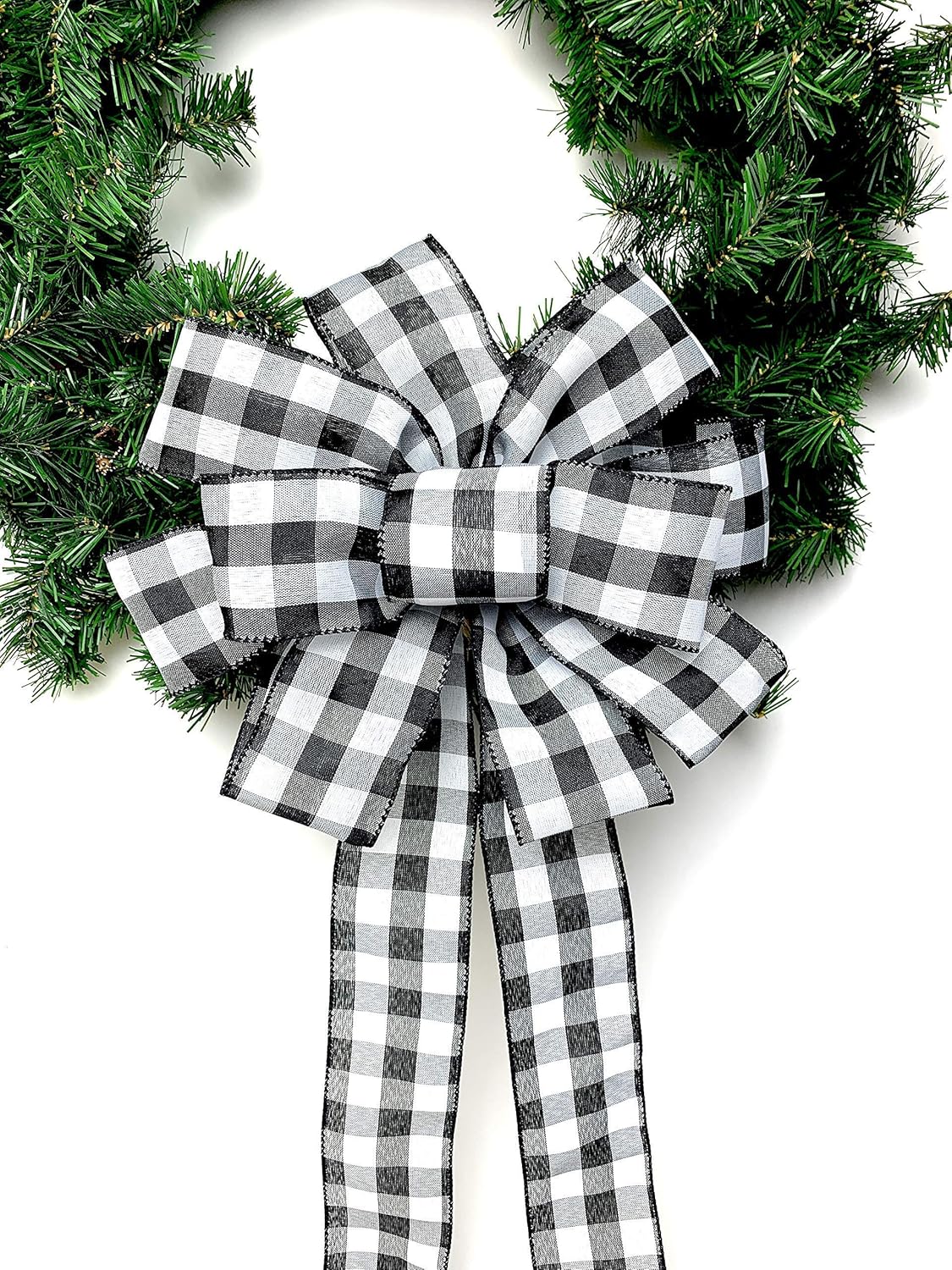 Handmade Buffalo Plaid Wreath Bow 12x15 Inch Checkered Decor