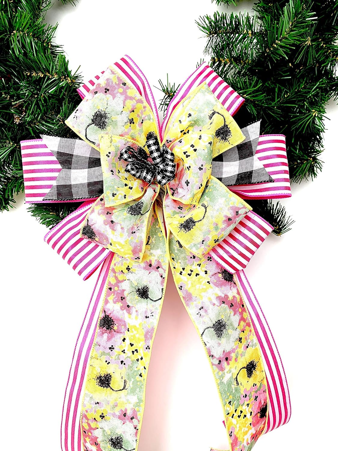 Pink White Spring Easter Wreath Bow Decor