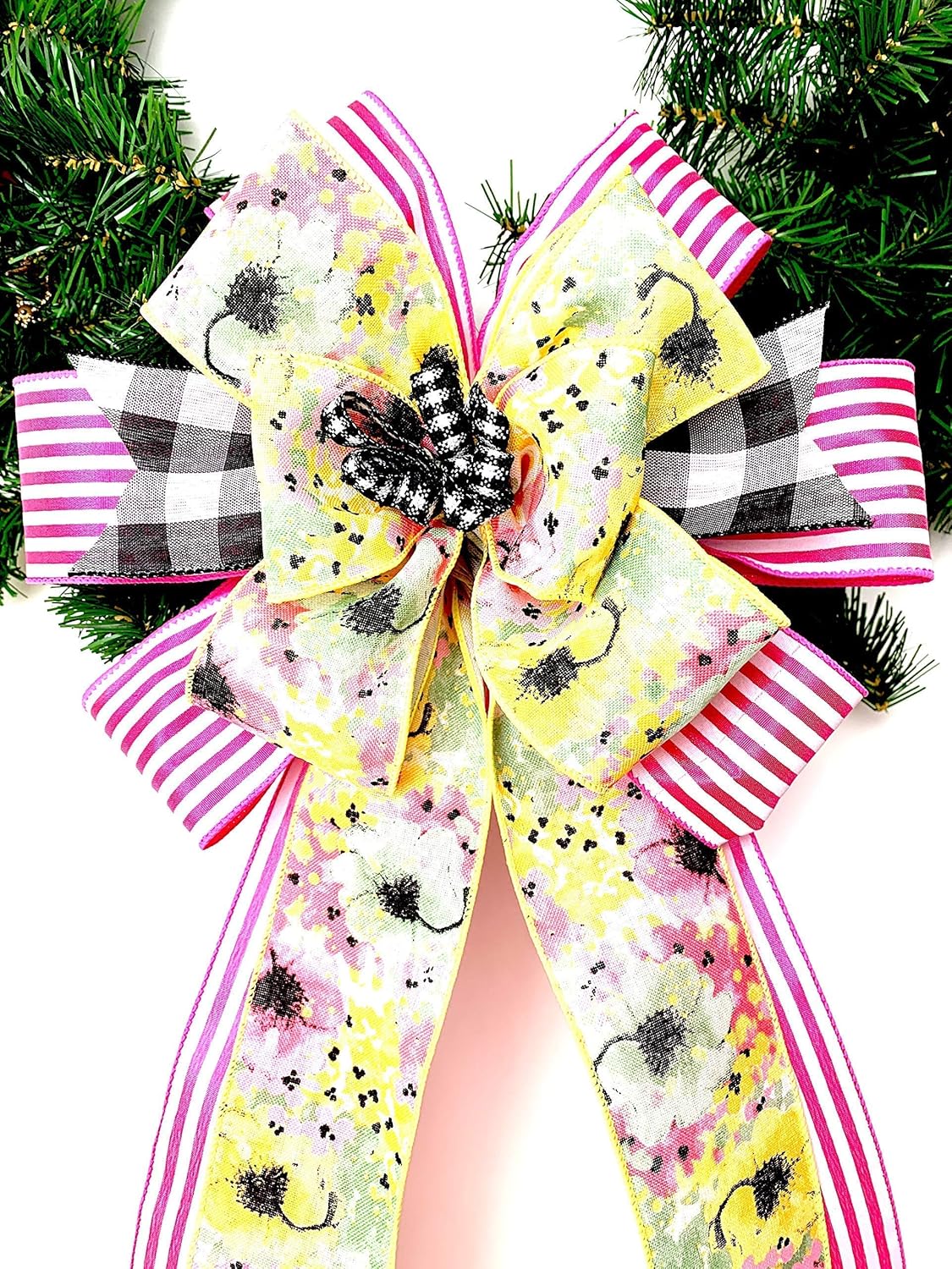 Pink White Spring Easter Wreath Bow Decor