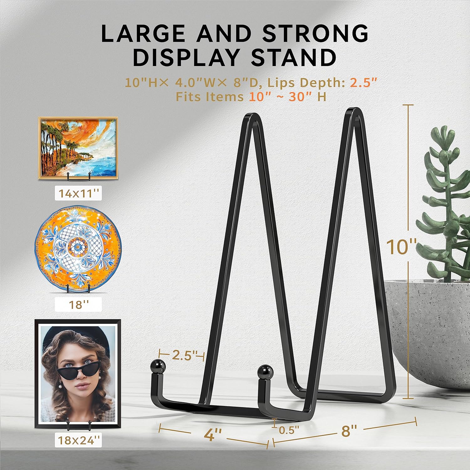 4 Pack 10 Inch Plate Stands for Display - Metal Square Wire Holder for Plates Frames Books and Platters